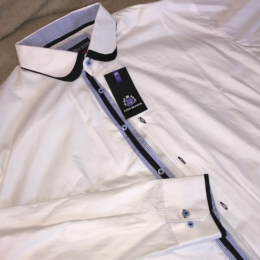 CRISP NWT Lyon Becker Contrast White Button Up